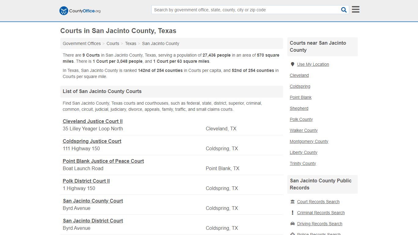 Courts - San Jacinto County, TX (Court Records & Calendars)